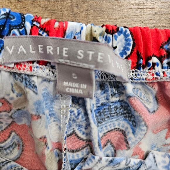 Valerie Stevens Palazzo Pants Red Blue Paisley Floral Pull On Slinky Stretchy S - Picture 6 of 13